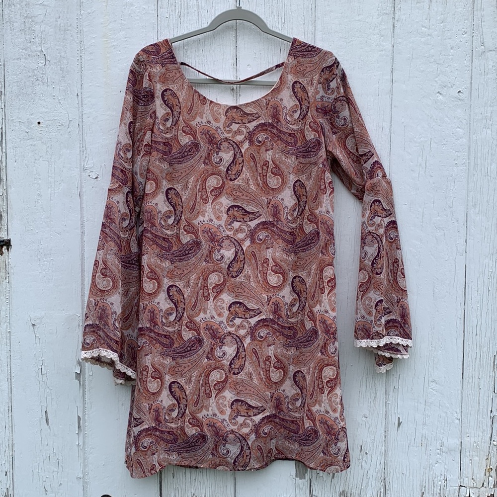 Women mini dress size large Paisley mauve pink colors